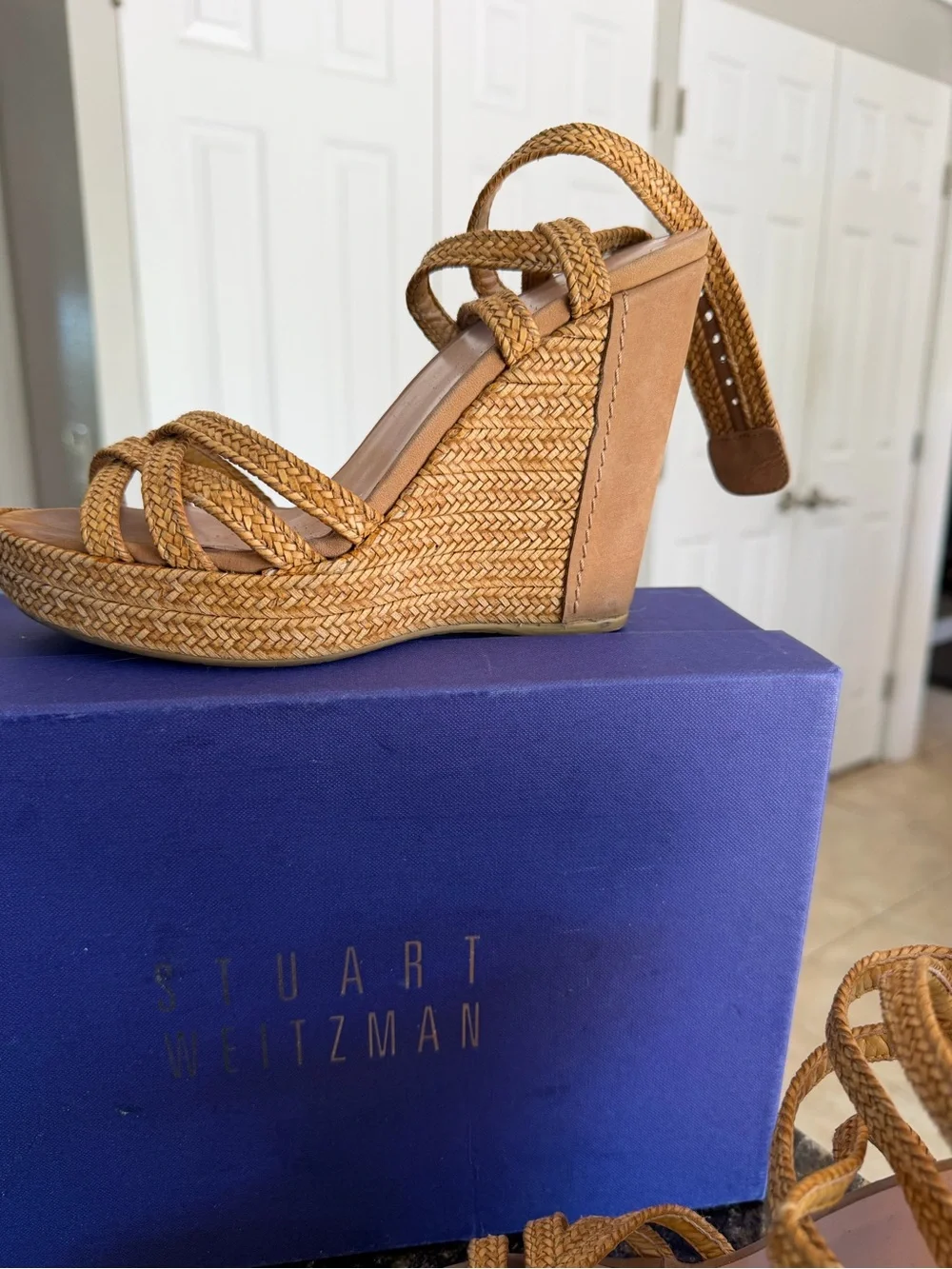 Stuart Weitzman Braided Tan Wedge Sandals